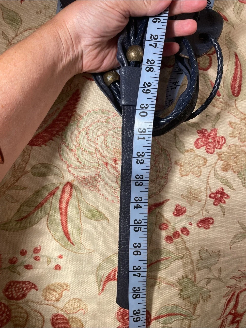 LeatherBraided Navy Leather Belt with Decorative Brown Buckle